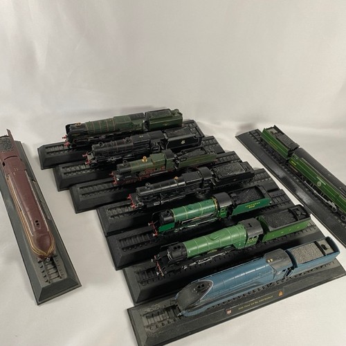 207 - Nine mounted Amercom 1/76 scale model steam locomotives, not motorised, including 928 Stowe, 4472 Fl... 