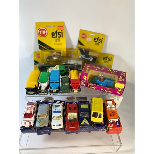 13 - 13 Die-cast Corgi vehicles along with 5 carded Efsi vehicles and Bump & Go Brooke Bond PG tips vehic... 