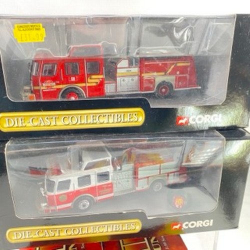 14 - 6 Corgi US Fire Vehicles, E-One Top Mount Seattle 54802, E-One Side Mount Seattle 54702, E-One 75' L... 