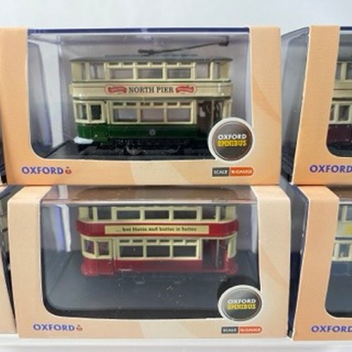 18 - 6 Oxford Omnibus Diecast N-Gauge trams, NTR001 London Transport Tram, NTR002 Birmingham Tram, NTR003... 