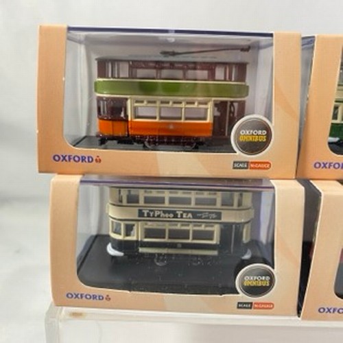 18 - 6 Oxford Omnibus Diecast N-Gauge trams, NTR001 London Transport Tram, NTR002 Birmingham Tram, NTR003... 