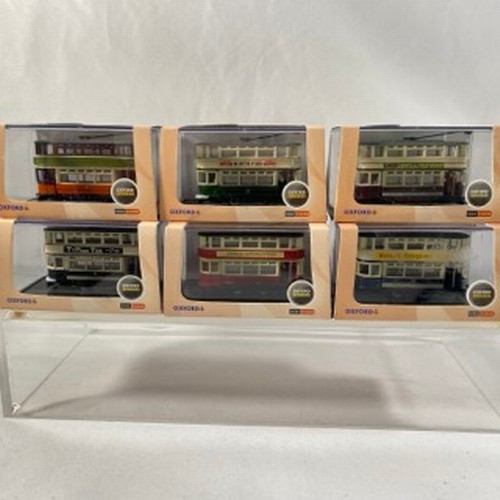 18 - 6 Oxford Omnibus Diecast N-Gauge trams, NTR001 London Transport Tram, NTR002 Birmingham Tram, NTR003... 