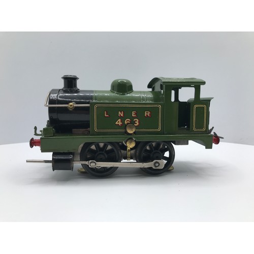 213 - Hornby 0 Gauge early 6 volt electric LNER 463 0-4-0 Tank loco, 3-rail electric, Boxed, Green Pre-war... 