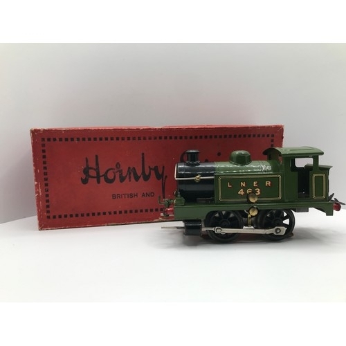 213 - Hornby 0 Gauge early 6 volt electric LNER 463 0-4-0 Tank loco, 3-rail electric, Boxed, Green Pre-war... 