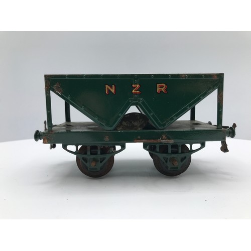 215 - Four Hornby No.1 Wagons, Three NZR and Wakefield Castrol Tanker, NZR Brake Van and NZR Open Wagon in... 