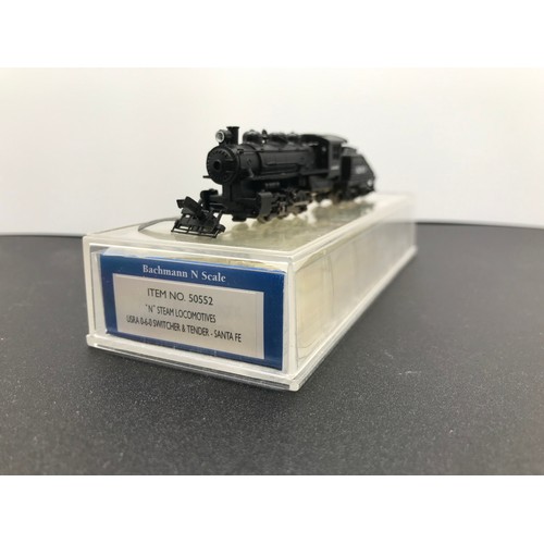 362 - A Bachmann 50552 'N gauge' American Steam Locomotive, Tested Runner, USRA 0-6-0 Switcher & Tender #3... 