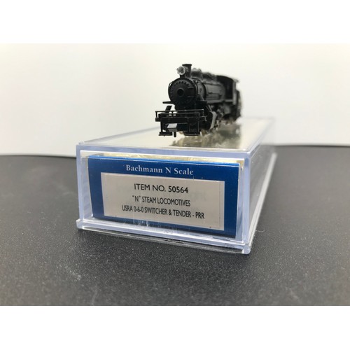 363 - A Bachmann 50564 'N gauge' American Steam Locomotive, Tested Runner, USRA 0-6-0 Switcher & Tender #5... 