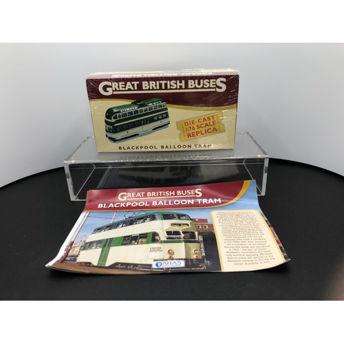 22 - Five 'Great British Buses' 1:76 scale including Sealed Blackpool Balloon Tram, Sealed West Riding Be... 