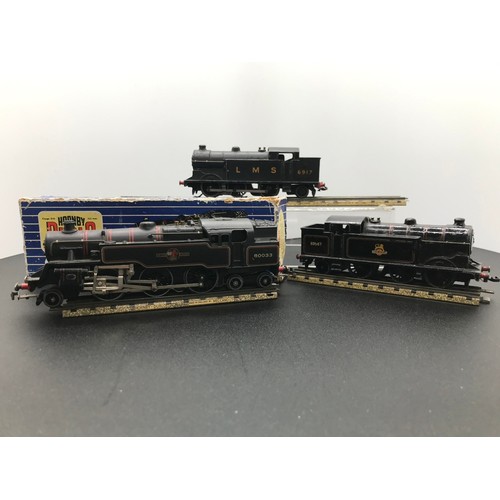 341 - Three Dublo 3-Rail Locomotives, LMS 6917 0-6-2 Tank Un-boxed Tested Runner (Fair), Dublo EDL18 Stand... 