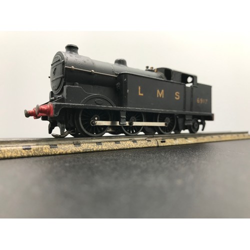 341 - Three Dublo 3-Rail Locomotives, LMS 6917 0-6-2 Tank Un-boxed Tested Runner (Fair), Dublo EDL18 Stand... 