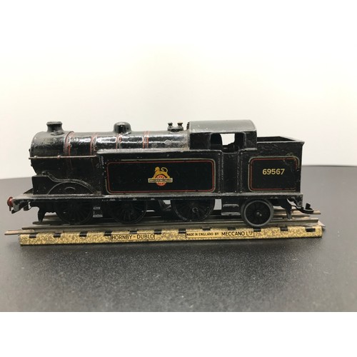 341 - Three Dublo 3-Rail Locomotives, LMS 6917 0-6-2 Tank Un-boxed Tested Runner (Fair), Dublo EDL18 Stand... 