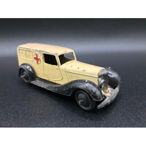 38 - Five Dinky Toys 30F Ambulance (Fair), 34C Loudspeaker Van Blue (Good), 40H Austin Taxi (Fair), 30V N... 