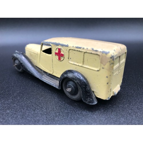 38 - Five Dinky Toys 30F Ambulance (Fair), 34C Loudspeaker Van Blue (Good), 40H Austin Taxi (Fair), 30V N... 