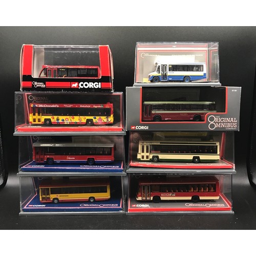 27 - Eight Corgi original Omnibus series Single Deckers in Original Cases, 1:76 scale, 42804 Dennis Dart ... 