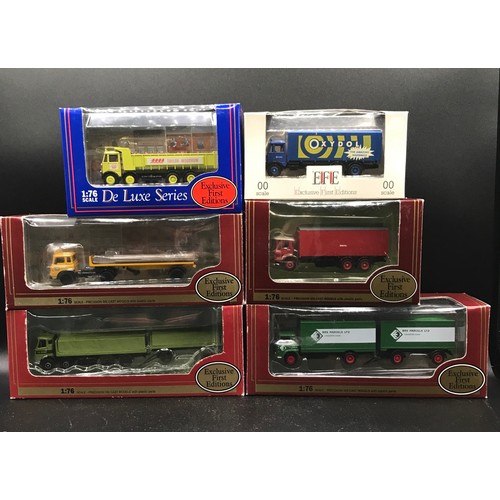 34 - Six EFE 1:76 scale Commercial Vehicles in Original Packaging, 34404 AEC MkV Flatbed + Trailer Vic Ha... 