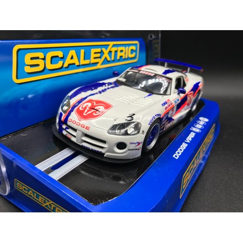 141 - Three Scalextric cars, C2786 Porsche GT3R Jet Alliance, C2907 Dodge Viper Competition Coupe Narked R... 