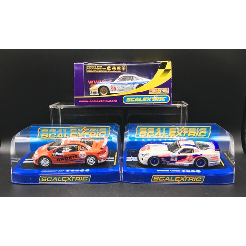 141 - Three Scalextric cars, C2786 Porsche GT3R Jet Alliance, C2907 Dodge Viper Competition Coupe Narked R... 