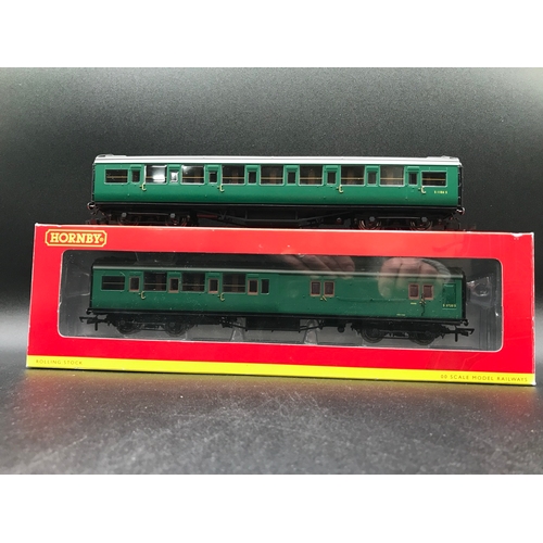 327 - Two Hornby OO SR Maunsell Green Coaches, includes Boxed R4395A and un-Boxed R4302C SR Corridor 3rd C... 