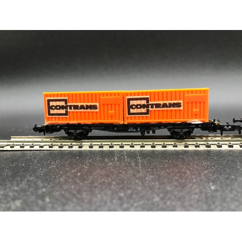 377 - Six 'N' gauge Container and Flat-bed Wagons, Fleischmann (3), Trix (2), Lima (1), 'Ready-to-roll' - ... 