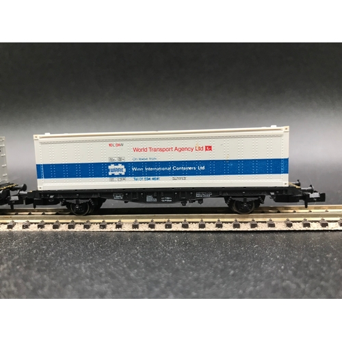 377 - Six 'N' gauge Container and Flat-bed Wagons, Fleischmann (3), Trix (2), Lima (1), 'Ready-to-roll' - ... 