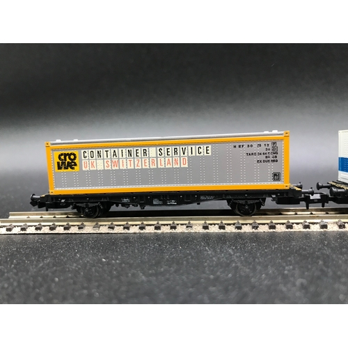 377 - Six 'N' gauge Container and Flat-bed Wagons, Fleischmann (3), Trix (2), Lima (1), 'Ready-to-roll' - ... 