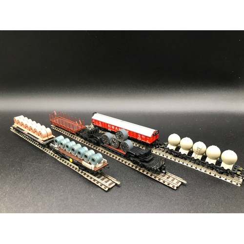 378 - Six 'N' gauge long Wagons, Various manufacturers, 'Ready-to-roll' - Fair/Good (6) 300g