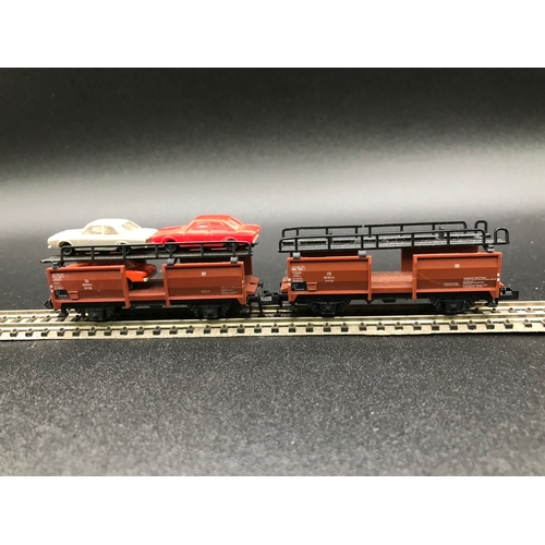 380 - Four 'N' gauge Vehicle Transporters, 8-car Fleischmann (2), 4-car Trix (2), 'Ready-to-roll' - Good (... 