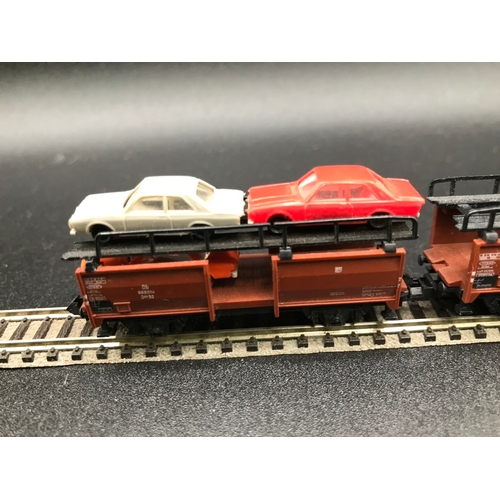 380 - Four 'N' gauge Vehicle Transporters, 8-car Fleischmann (2), 4-car Trix (2), 'Ready-to-roll' - Good (... 