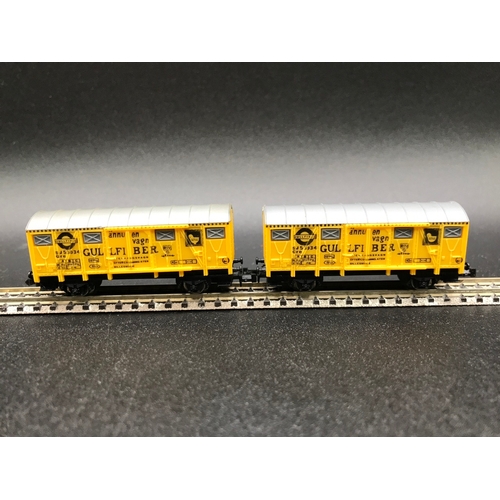 382 - Six 'N' Gauge Wagons 'Ready-to-Roll' Fleischmann (1), Lima (5), Doors tested - Good (6) 300g