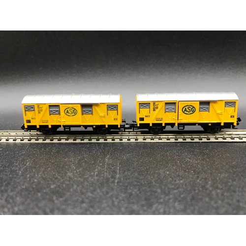 382 - Six 'N' Gauge Wagons 'Ready-to-Roll' Fleischmann (1), Lima (5), Doors tested - Good (6) 300g