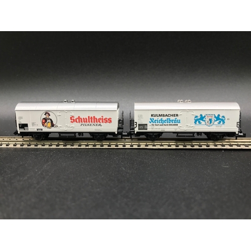 383 - Six 'N' Gauge Continental Beer Wagons, Fleischmann (5), Trix (1), 'Ready-to-roll' - Good (6) 300g