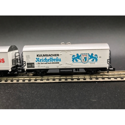 383 - Six 'N' Gauge Continental Beer Wagons, Fleischmann (5), Trix (1), 'Ready-to-roll' - Good (6) 300g