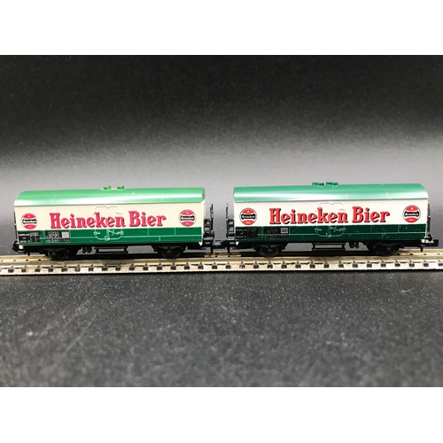 383 - Six 'N' Gauge Continental Beer Wagons, Fleischmann (5), Trix (1), 'Ready-to-roll' - Good (6) 300g