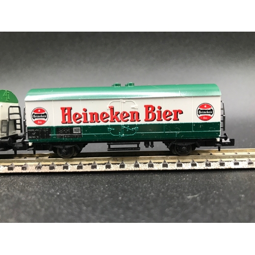 383 - Six 'N' Gauge Continental Beer Wagons, Fleischmann (5), Trix (1), 'Ready-to-roll' - Good (6) 300g