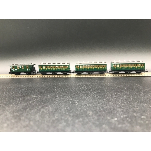 392 - Two Rakes of 'N' Gauge Fleischmann Piccolo Cars/Coaches, 50cm Rake of Seven and 27 Rake of Three DB ... 