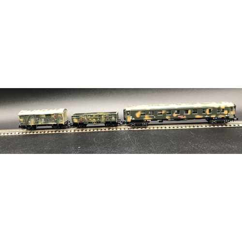 393 - Three Lima 'N' Gauge Rakes, Two SNCF (Good) and Military rake of three (Good), plus another Restaura... 