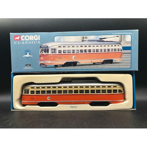 31 - Corgi Classics 55008 Boston PCC Street Car 1:50 Scale, plus three other Trams, Street Car (Excellent... 