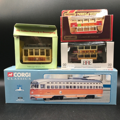 31 - Corgi Classics 55008 Boston PCC Street Car 1:50 Scale, plus three other Trams, Street Car (Excellent... 