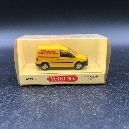 54 - Three 1:87 Scale Wiking Vehicles, VW Caddy DHL, Ford Escort, BMW GT Cabrio (bumper loose in box) - V... 