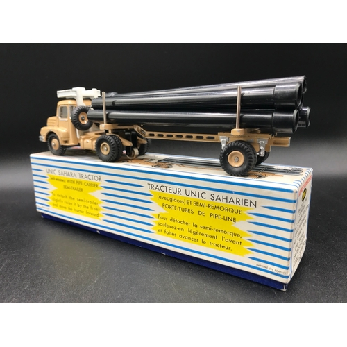 36 - Dinky Supertoys 893 Unic Sahara Tractor with Pipe Carrier Semi-Trailer, includes six pipes, with Win... 