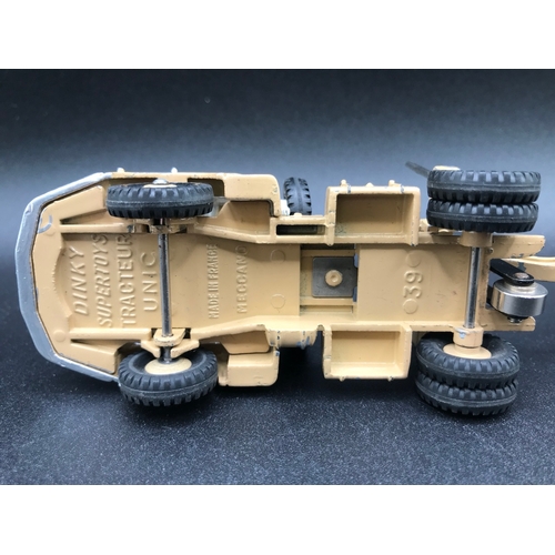 36 - Dinky Supertoys 893 Unic Sahara Tractor with Pipe Carrier Semi-Trailer, includes six pipes, with Win... 