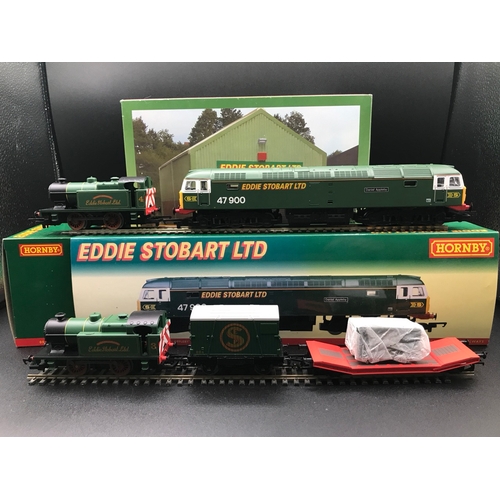 317 - Three Eddie Stobart OO Hornby Locomotives with two Stobart Rolling Stock and Skaledale R6546 Logisti... 