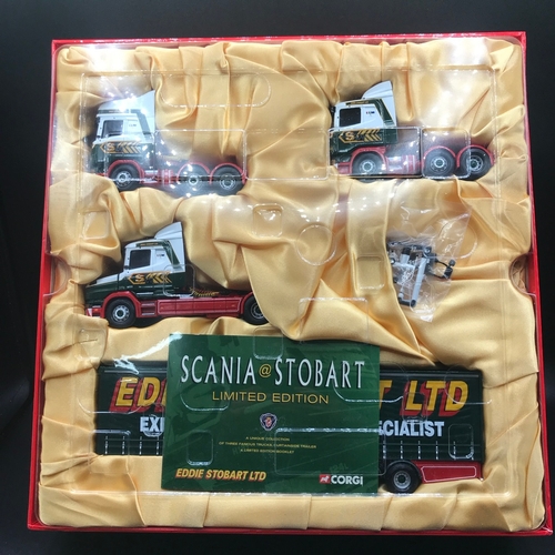 68 - Corgi Scania @ Stobart Limited Edition CC99155 Scale 1:50, Three Famous Trucks & Curtainside Trailer... 