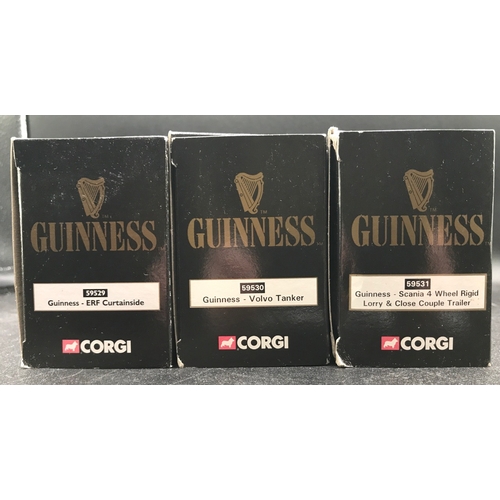 82 - Trio of Corgi Guinness Trucks, 1999, Models Undisturbed from Packaging, Corgi 59529 ERF Curtainside,... 