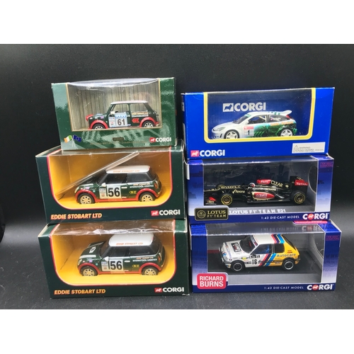 84 - Six Corgi Motosport Cars, Undisturbed from Packaging, Includes hard to find 1:43 Special edition Ric... 