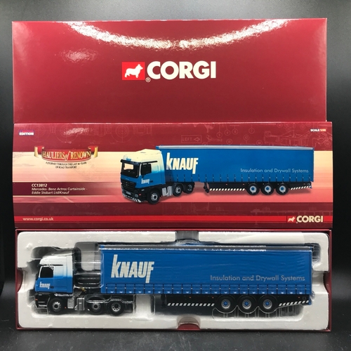 86 - Corgi Hauliers of Renown Limited Edition CC13812 Mercedes-Benz Actors Curtainside Stobart/Knauf, wit... 