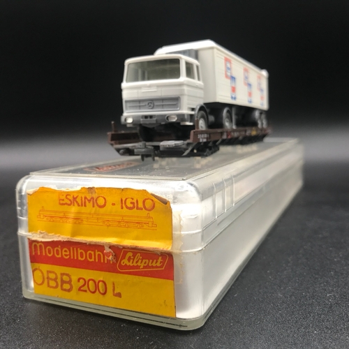 258 - Liliput H0 gauge 200 DB Rolling Road Vehicle Transporter Iglo Eskimo Wagon, in Good Case, Truck and ... 