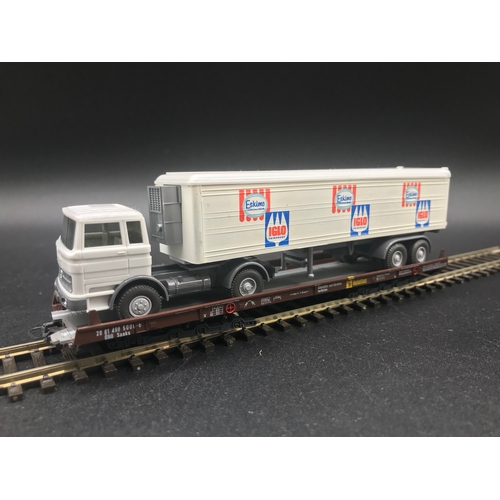 258 - Liliput H0 gauge 200 DB Rolling Road Vehicle Transporter Iglo Eskimo Wagon, in Good Case, Truck and ... 