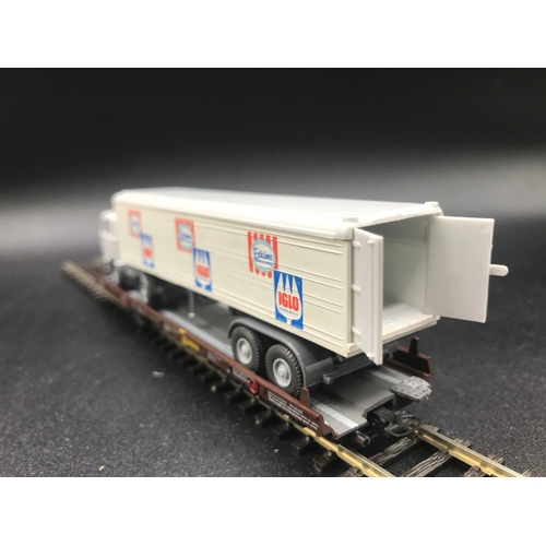 258 - Liliput H0 gauge 200 DB Rolling Road Vehicle Transporter Iglo Eskimo Wagon, in Good Case, Truck and ... 