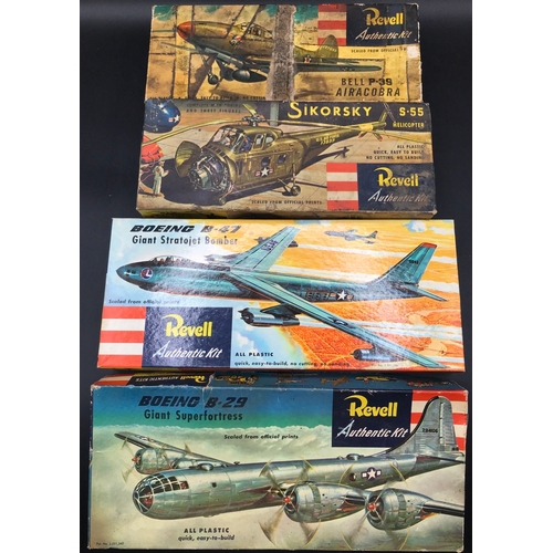 128 - Four Vintage Revell Model Kits, includes Sikorsky S-55 Helicopter H214, Airacobra H222-89, Boeing B-... 